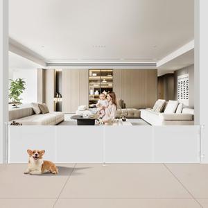 Upgrade 200 inch Retractable Baby Gates Extra Wide with Reinforced Strip Design to Prevent Crawling Through, 200" Retractable Dog Gate, 34" Tall, Retractable Gate for Indoor/Outdoor (34" Tall x 200" Wide, White)