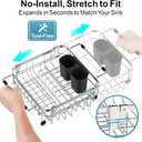 GSlife Small in Sink Dish Drying Rack - Expandable Stainless Steel Compact Over The Sink Dish Drainer with Utensil Holder for RV Kitchen Apartment, Silver