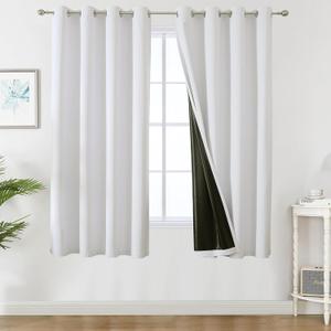 Estelar Textiler White 100% Blackout Curtains 63 Inch Length 2 Panels for Bedroom,Thermal Insulated Complete Light Blocking Grommet Curtains for Living Room, Energy Saving Drapes for Nursery,52Wx63L