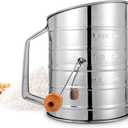 Flour Sifter, 3 Cup Flour Sifter for Baking Fine Mesh Rotary Hand Crank with Loop Agitator for Quick Sifting, Flour Sifter Stainlees Steel, Crank Sifter Flour for Baking Cakes and Spices Toresano