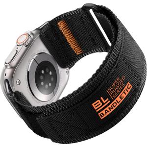 Rugged Nylon Bands Compatible with Apple Watch Ultra 2 Band 49mm for Men, Tactical Military Adjustable Soft Woven Loop Strap Also for iWatch Series 10 46mm, 9 8 7 45mm, SE 6 5 4 44mm, Black, Large 49mm