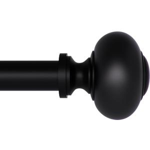 Black Curtain Rod 48"-86" for windows 1 Pack with Round Finials, 1" Diameter Rod Decorative Round Finials Adjustable Telescoping Black Drapery Rods of Window Treatment