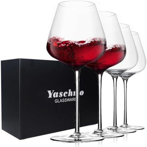 Yaschmo Crystal Red Wine Glasses Set of 4, 24.8oz Large Wine Glasses with Long Stem, Hand Blown Lead-Free Glass, Ideal Gift Packaging for Wedding,Anniversary, Birthday,Christmas