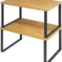 SUYU Kitchen Cabinet Organizer Shelf, Bamboo Spice Rack Set of 2, Space-Saving Countertop Organizer for Kitchen, Office, or Closet, Stackable and Nesting Shelves, Black and Natural SCW201H