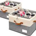 Shoe Organizer for Closet, Foldable Shoe Storage Bins with Clear Cover, Space Saving Shoes Holder with 4 Handles, Large Adjustable Shoe Box Storage Containers, Fits 8-16 Pairs, 2 Pack, Beige