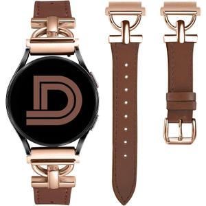 Wearlizer Leather Band Compatible with Samsung Galaxy Watch 7/6/5/4 Active 2 40mm/44mm, Classic 43mm/47mm, Pro 45mm, Classic 42mm/46mm, 3 41mm D-Shape 20mm Watch Band (Brown/Rose Gold)