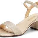 DREAM PAIRS Women's Low Heels Block Open Toe Ankle Strap Classic Short Chunky Sandals with Buckle for Daily Work Wedding Party Gold 9