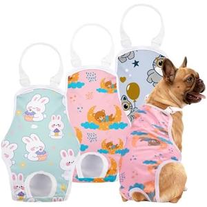 FurVeluxia 3 Pack Washable Female Dog Diapers with Adjustable Suspender, Reusable Sanitary Panties for Dogs in Heat, Leak-Proof Design for Small Dogs, M