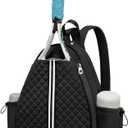 Quilted Tennis Racket Bag for Women Waterproof Tennis Racket Backpack Suitable for Pickleball Tennis Badminton Outdoor Sports (Black)