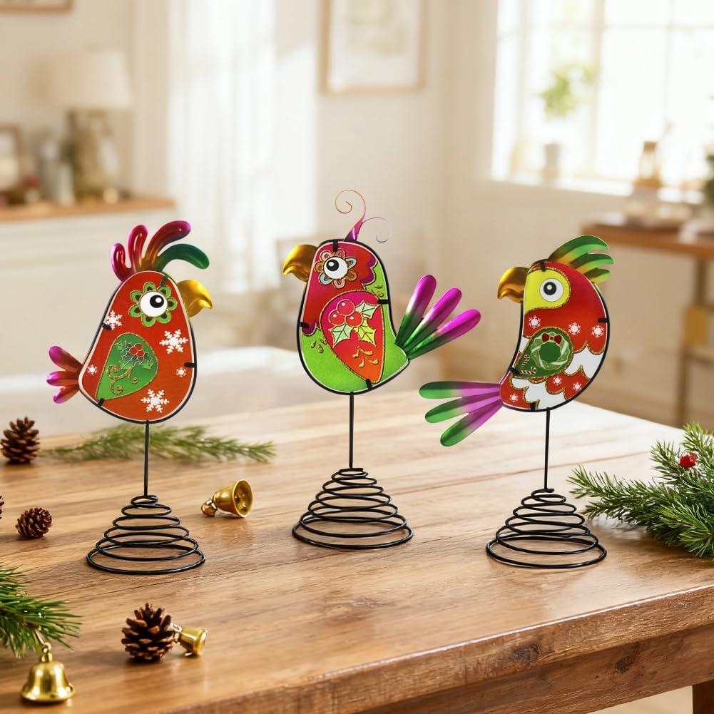 3Pcs Christmas Tree Topper Red Funny Cardinal Bird Glass Tree Topper Christmas Tree Outdoor Decor for Xmas Holiday New Year Home Decoration