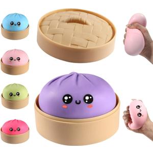 Dumpling Squishy, Dumpling Squishy Mystery Box, Cute Big Squishy Dumpling Stress Ball Fidget Sensory Toy for Adults Anxiety Relief, Novelty Squeeze Ball for Office Desk (Purple)