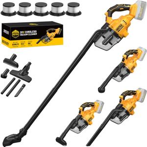 Cordless Vacuum Cleaner Compatible with Dewalt 20V Battery (No Battery), 50kPa 125AW Strong Suction | 5 HEPA Filters | 4-in-1 Nozzle | 65CFM Brushless Handheld Vacuum for Home, Car, Pet (Tool Only) (Yellow)