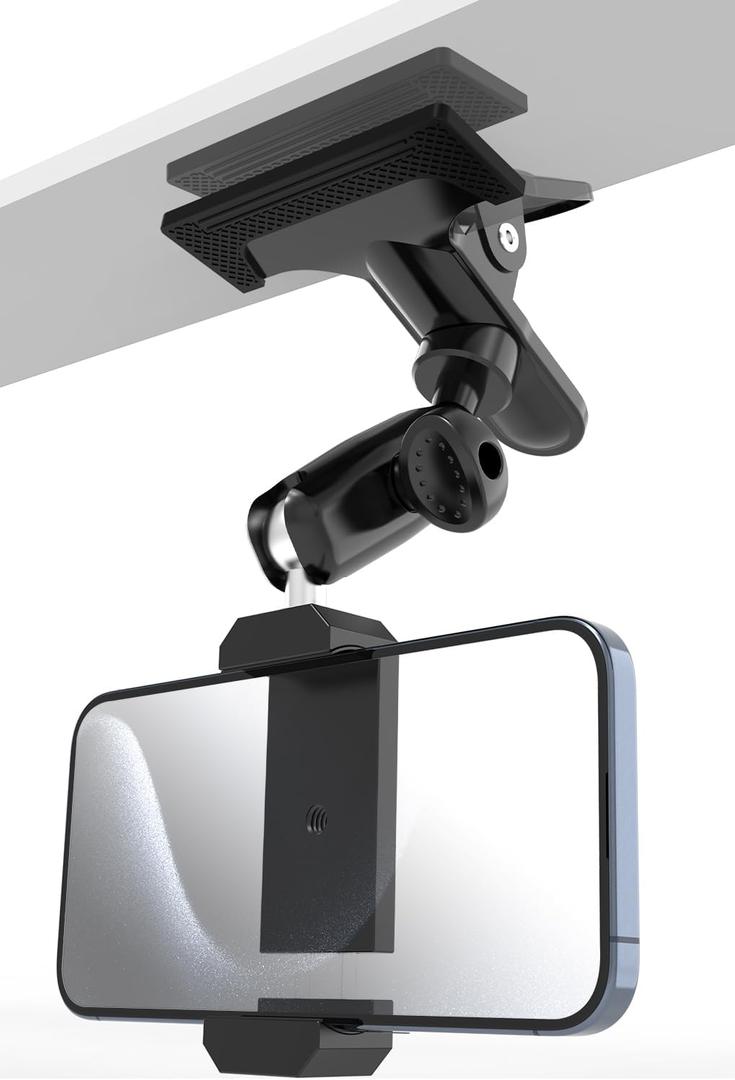 Sun Visor Metal Phone Holder for Car, [Two Swivel Ball Heads] Cellphone Holder for Vehicle with 1/4'' Clamp Fit for iPhone16/15/14/13/12 Pro Max, Galaxy S24/23/22, and More 4-7'' Smartphone