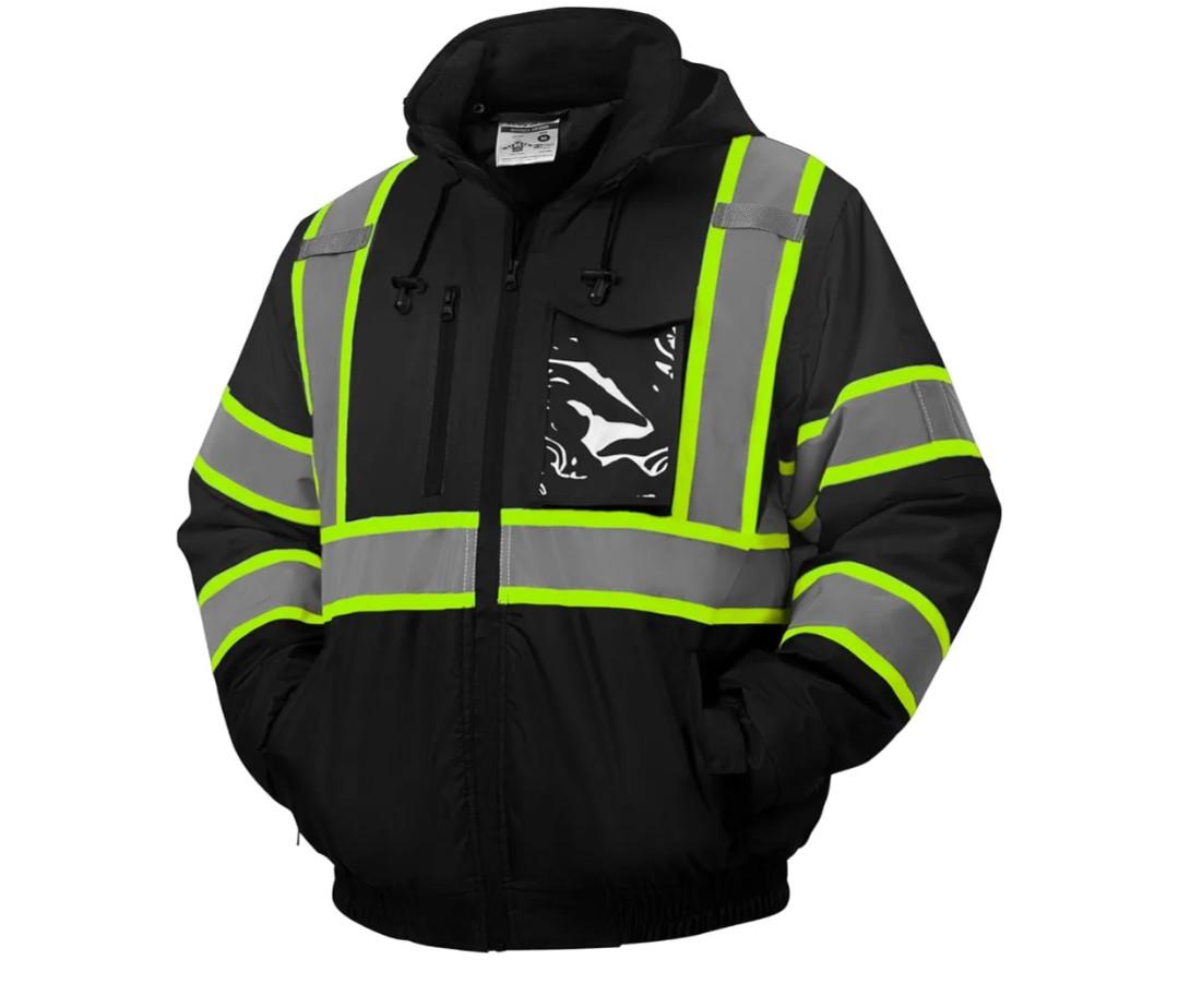 sesafety Reflective Jacket for Men, High Visibility Jackets, Safety Jackets for Men, Hi Vis Construction Bomber Jackets Waterproof with Pockets and Zipper, Black Bottom 2XL