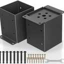 PGGP 2 PCS Metal 6×6 Post Base, Inner Size 5.6"x5.6" Heavy Duty Post Bracket with Anti-Corrosive Partition, Powder-Coated Post Anchor for Pavilion Deck Railing Support Deck Base Plate