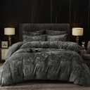 PHF Truly Velvet Duvet Cover Set Twin Size, 2pcs Ultra Soft Breathable Comforter Cover Set, Luxury Cozy Flannel Duvet Cover with Pillow Shams Bedding Collection, 68" x 90", Dark Grey