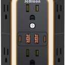 Wall Outlet Extender with Night Light, Power Plug Adapter 6 Outlet Extender with 4 USB Charging Ports2 USB C,1050J Power Strip Multi Plug Adapter Spaced for Home Office Travel-Black