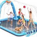 102x87'' Splash Pad with Ball, Basketball Hoop & Arch, Outdoor Water Mat for Kids, Dogs & Adults, Non-Slip Thickened Sprinkler Pad for Backyard Summer Fun