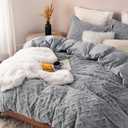 Bedsure Fluffy Flannel Duvet Cover Set - Faux Fur Comforter Cover Queen Size, Gray Warm Plush Bedding for Winter, 3-Piece Set with Zipper Closure (90"x90") and 2 Pillow Shams