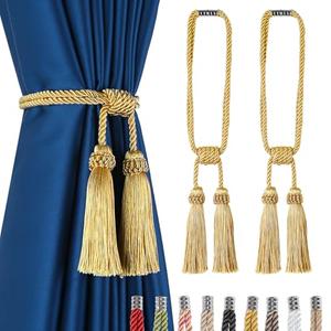Fenghuangwu Magnetic Curtain Tiebacks 2 Pack Tassel Curtain Tieback Modern Handmade Tie Backs,Decorative Tassel Holdback for Draperies,Window Decor（Gold）