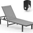 Lounge Chair Outdoor with Wheels, Aluminum Chaise Lounge Outdoor with 5 Adjustable Backrest, Outdoor Chaise Lounge for Poolside, Deck, Beach (Darkgray), S-1 Pack