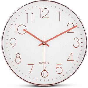 Bernhard Products Rose Gold Wall Clock 12 Inch Silent Non-Ticking Quality Quartz Battery Operated Easy to Read Decorative Modern Design for Home/Office/Kitchen/Bedroom/Living Room (Rose Gold)