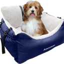 Dogs Car Seat for Small Dog,Fully Detachable and Washable Ultra Soft Cars Travel Bed,with Clip-on,Two Portable Handle and Storage Pockets Puppy Dog Booster Seats Under 25,Small Cat Car Seat (BLUE)