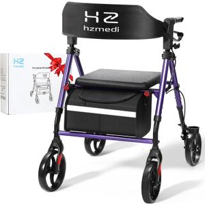 Walkers for Seniors, Foldable Rollator Walker with Durable Aluminum, Dual Adjustable Height Medical Rolling Walker 8" Wheels for All Terrain, Transport Chair with Seat and Backrest, Purple
