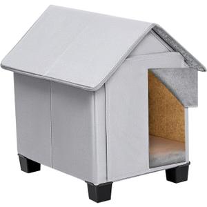 Outdoor Dog House, Elevated Foldable Dog Cave Bed with Removable Plush Mat for Small Dogs and Cats Up to 15.7 Inches Long