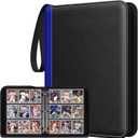 Trading Card Binder With Sleeves, 9 Pocket Premium 720 Double Sided Pocket PU Collection Binder, Collectible Albums Folder for MTG, TCG, Sports Cards, Game Cards (Dark Blue Edge, Black)