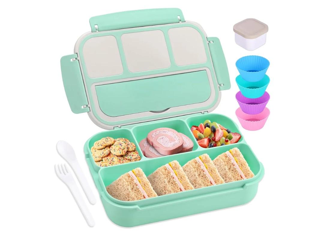 Bento Box Adult Lunch Box, Lunch Containers for Kids Girls Boys with 4 Compartments, Lunchable Food Container with Utensils, Sauce Jar, Muffin Liners, 40 Oz/5 Cup,. only bento box. Blue navy