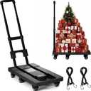 Dolly Cart with Wheels 440lbs, Folding Hand Truck with 6 TPE Wheels (2 with Brakes) & 21 in Extendable Full Platform, Foldable Cart with 2 Elastic Straps for Easy Moving, Travel, and Storage, Black