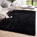 Amearea Premium Soft Fluffy Area Rug Modern Shag Carpet, 3x5 Feet, Fuzzy Shaggy Rugs for Bedroom Living Room Teen Apartment Decor, Comfortable Indoor Furry Dorm Carpets, Black