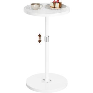 Round Side Table, Small Drink Table for Small Spaces, Adjustable-Height Pedestal Martini Table, Weighted Base Cocktail Stand for Living Room, Bedroom, Bathroom, Nursery, Office, White