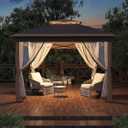 Garveelife 11x11 Pop Up Gazebo Tent with Mosquito Netting, Outdoor Canopy Shelter Easy Setup, Water & UV Resistant - Khaki
