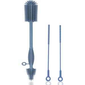 Silicone Bottle Brush and Straw Cleaner Set - Soft Baby Bottle Cleaner, Bendable Straw Cleaning Brush, Long Handle Brushes (Blue)