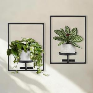Sisher Plant Stand Indoor Outdoor,Window Plant Shelf Picture Frame Wall Plant Stand Metal Wall Plant Shelf Ease of Assembly Modern Style for Home Decor (Square 2-pack)