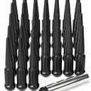 14x1.5 Lug Nuts Black 32 Piece, M14x1.5 Spike Lug Nuts Wheel Accessories Compatible with Chevy Ram Ford GMC