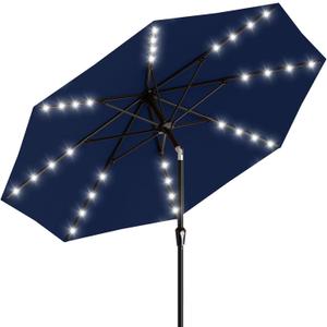AreShark 9FT Patio Umbrella with Solar Lights, 32 Lighted Pool Umbrella w/Tilt and Crank, Outdoor Market Solar Umbrellas for Garden, Deck, Backyard, Pool and Beach, Navy