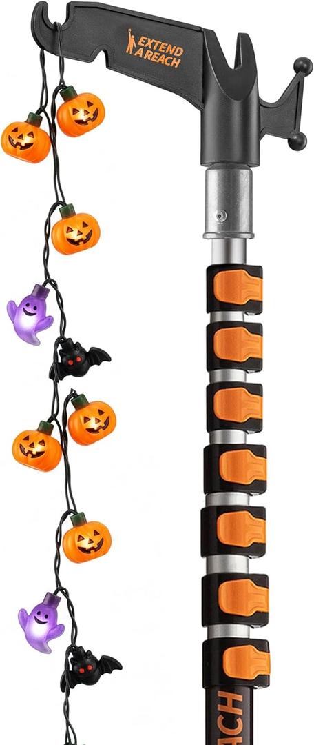 5-30 ft Long Telescopic Extension Pole with Utility Hook // Telescoping Pole for Christmas Lights Installation, String Lights, Birdfeeders // Lightweight and Sturdy // Christmas Light Pole with Hook