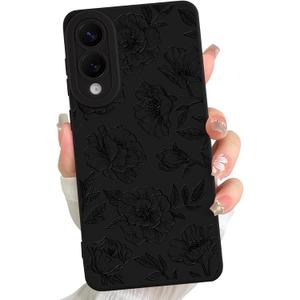 for Samsung Galaxy S25 Edge Case Black Floral Rose Pattern | Cute Silicone Camera Protection Soft Slim Phone Case for Girls Women