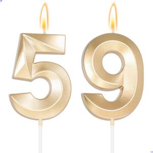 Large 2.76inch Gold Number 59 Candle, 59th Birthday Decorations for Men Women, 59th Birthday Candle for 59 Year Old Birthday Anniversary for Him Her