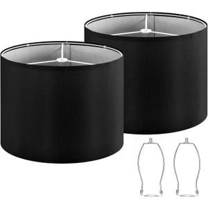 Drum Lampshades Set of 2 - Black Lamp Shade 13" Top x 13" Bottom x 10" High Spider Fitter, Replacement Medium Fabric Lampshades for Table Lamps, Floor Lamps, Assembly Required
