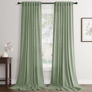 Jowels Mist Sage Linen Back Tab Curtains 84 Inch Length for Living Room 2 Panel Pocket Drape Light Filtering Semi Sheer Cream Country Rustic Farmhouse Boho Curtain Bedroom Pinch Pleated Look