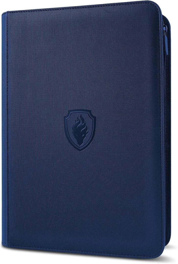360 9 Pocket Zipper Binder - Premium PU Cover Zip Binder for Trading Cards, MTG, TCG, Sports Cards, Navy Blue (9 Pocket - 13.9" x 10.5")