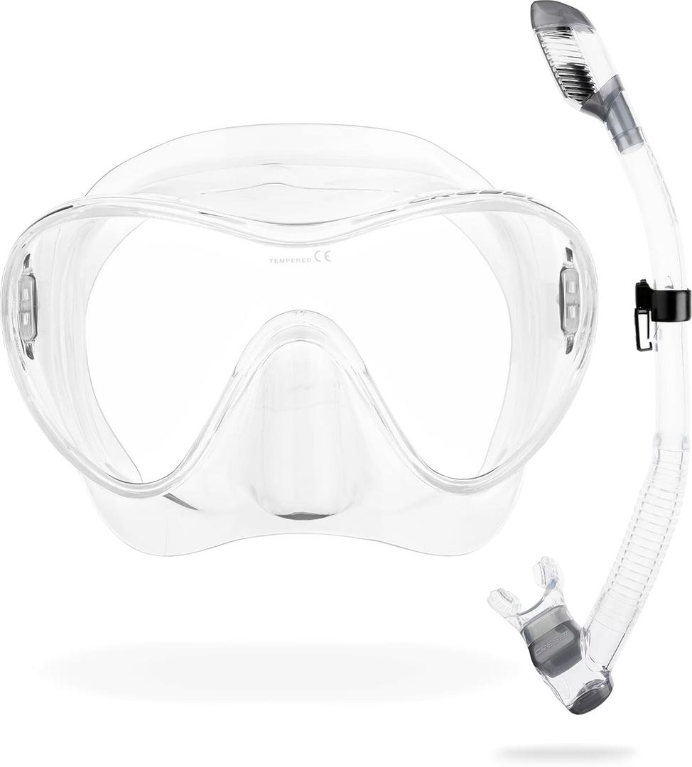 Cressi Scuba Diving Snorkeling Kit - Freediving Mask & Dry Snorkel - F1 & Supernova Dry: Designed in Italy (Clear/Silver)