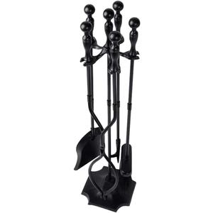 AMAGABELI GARDEN & HOME 5 Pcs Fireplace Tools Set 31" Wrought Iron Handle Large Fire Tool Set and Holder Indoor Outdoor Fireset Fire Pit Stand Poker Shovel Brush Wood Stove Log Tongs Accessories (Black)