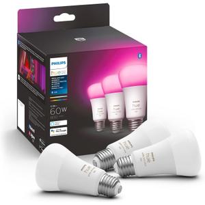 Philips Hue A19 LED Smart Light Bulb - White and Color Ambiance - 60W Indoor Light Bulb - Control with Hue App - Works with Alexa, Google Assistant and Apple Homekit - 3 Pack (60W (800 Lumen))