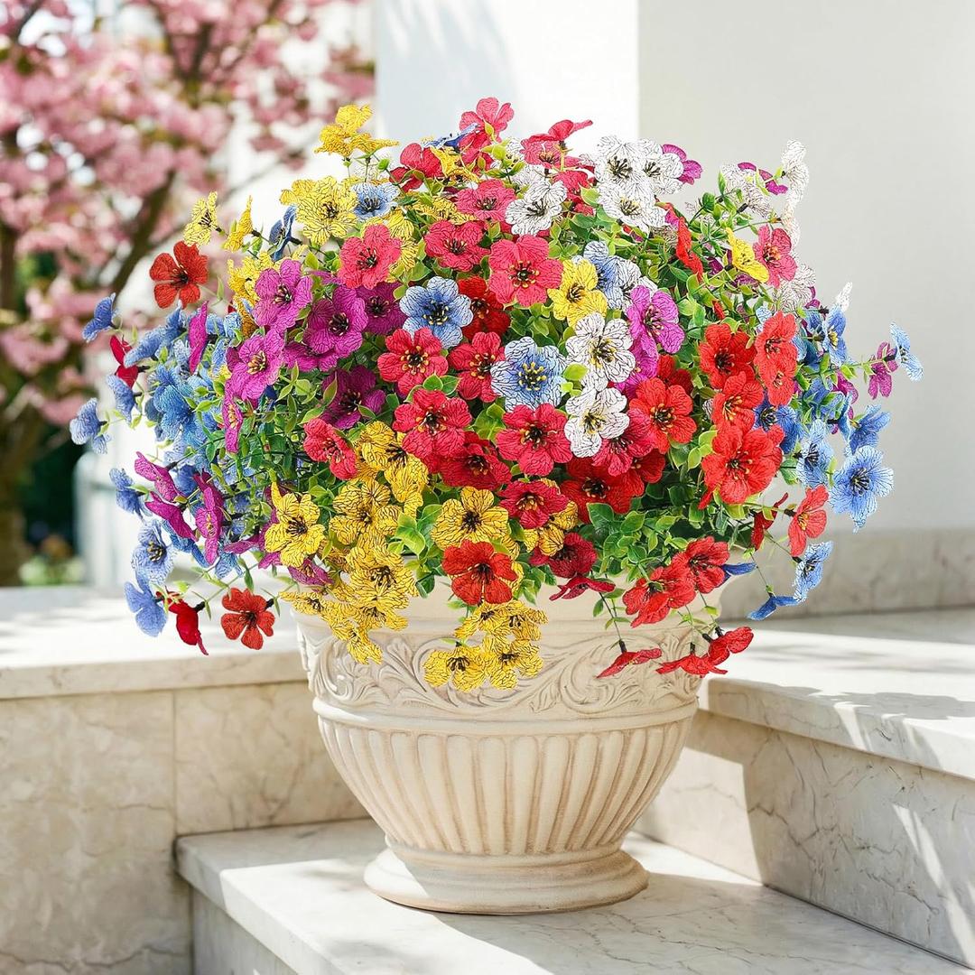 ATTGREAT Artificial Flowers Outdoors Faux Plants UV Resistant Fake Flowers Daisy Plastic Greenery Plants Outside for Garden Planter Patio Porch Spring Summer Home Home Decor, 12 Bundles (Multicolor)