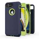 AWZHYDT for iPhone SE Case 2022/2020,iPhone 8 & 7 Case, Heavy Duty Protective Case with [3 Layers] Rugged Rubber Shockproof Protection Cover for iPhone 8/7/SE 4.7"(Dark Blue/Green)